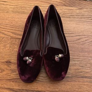 tory burch maroon velvet flats